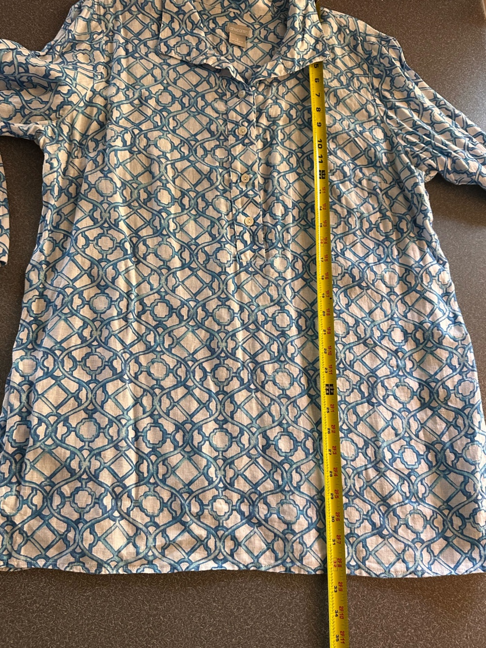 Chico's Blue White Lattice Trellis Linen Popover Tunic Blouse Size 3 XL / 16 - Picture 7 of 8